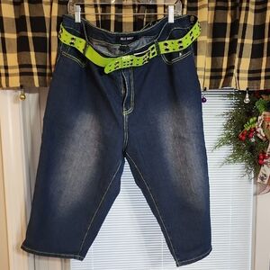 Women's Denim Jeans with Neon Green Belt